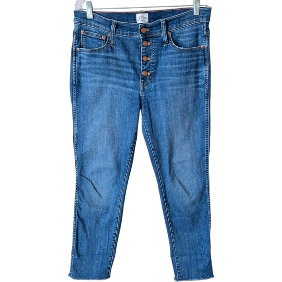 J. Crew Vintage Straight Button Fly Dark Wash Raw Hem Ankle Jeans Size 30 TALL - Picture 2 of 9